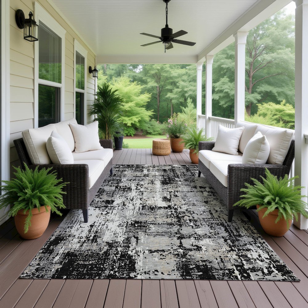 Luxury Washable Indoor/Outdoor Kochi Black 8' x 10' Rug