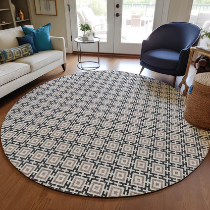 Indoor/Outdoor Marlo MO1 Black Washable 8' x 8' Rug