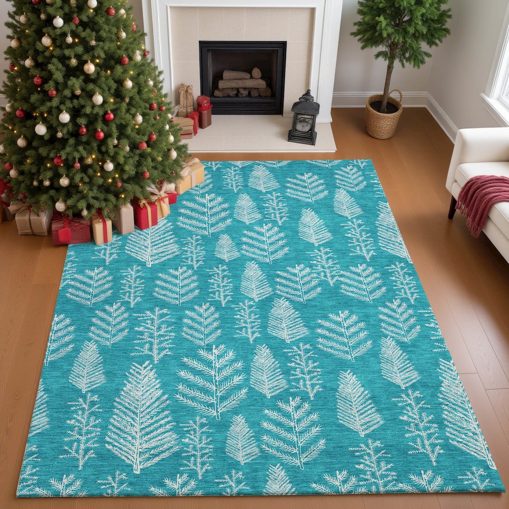 Luxury Washable Indoor/Outdoor Merry & Bright Teal 8' x 10' Rug