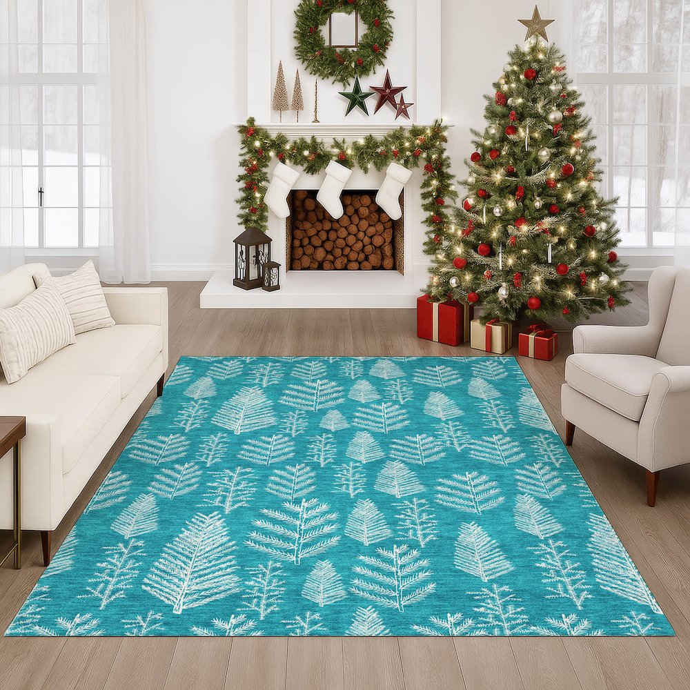 Luxury Washable Indoor/Outdoor Merry & Bright Teal 8' x 10' Rug