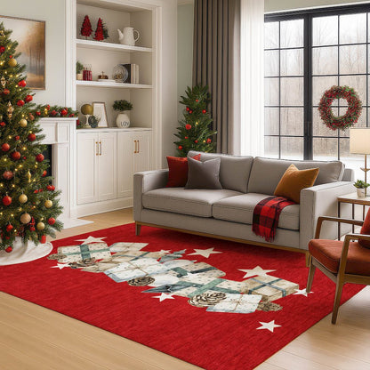 Luxury Washable Indoor/Outdoor Merry & Bright Red 8' x 10' Rug