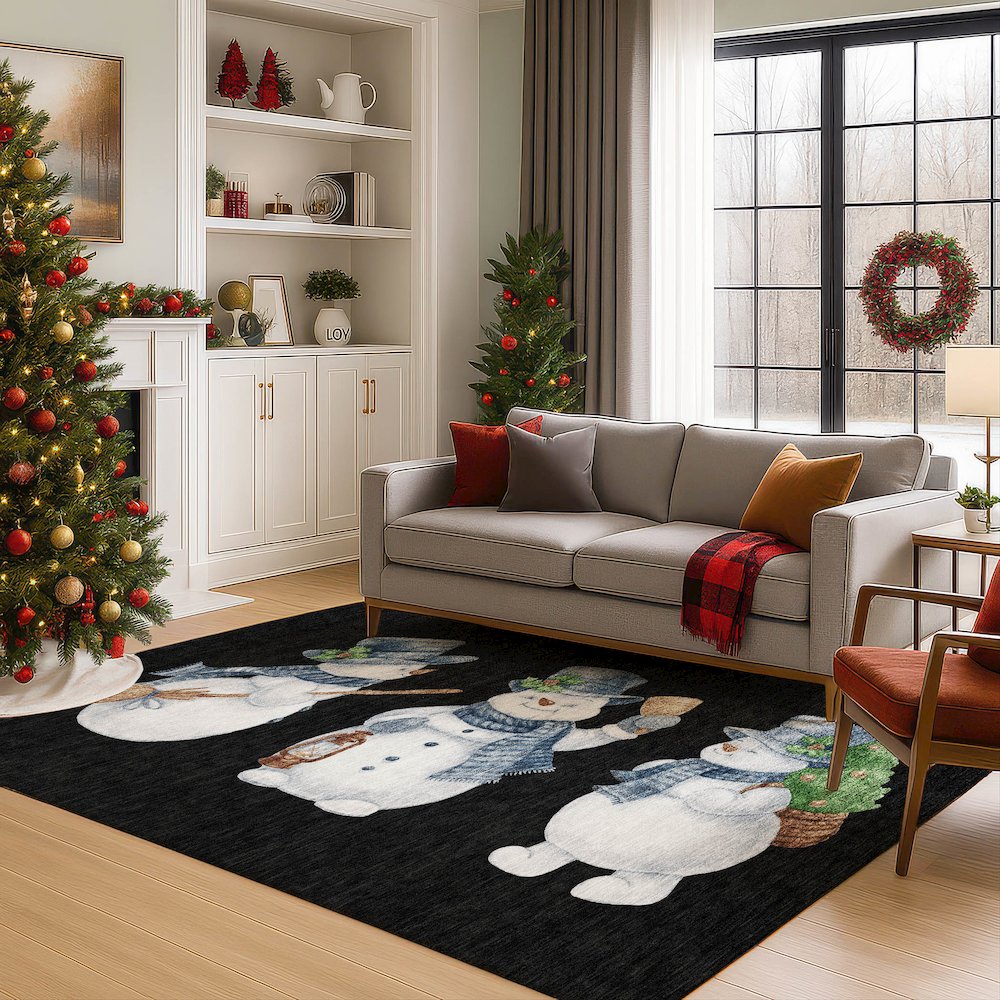 Luxury Washable Indoor/Outdoor Merry & Bright Black 8' x 10' Rug