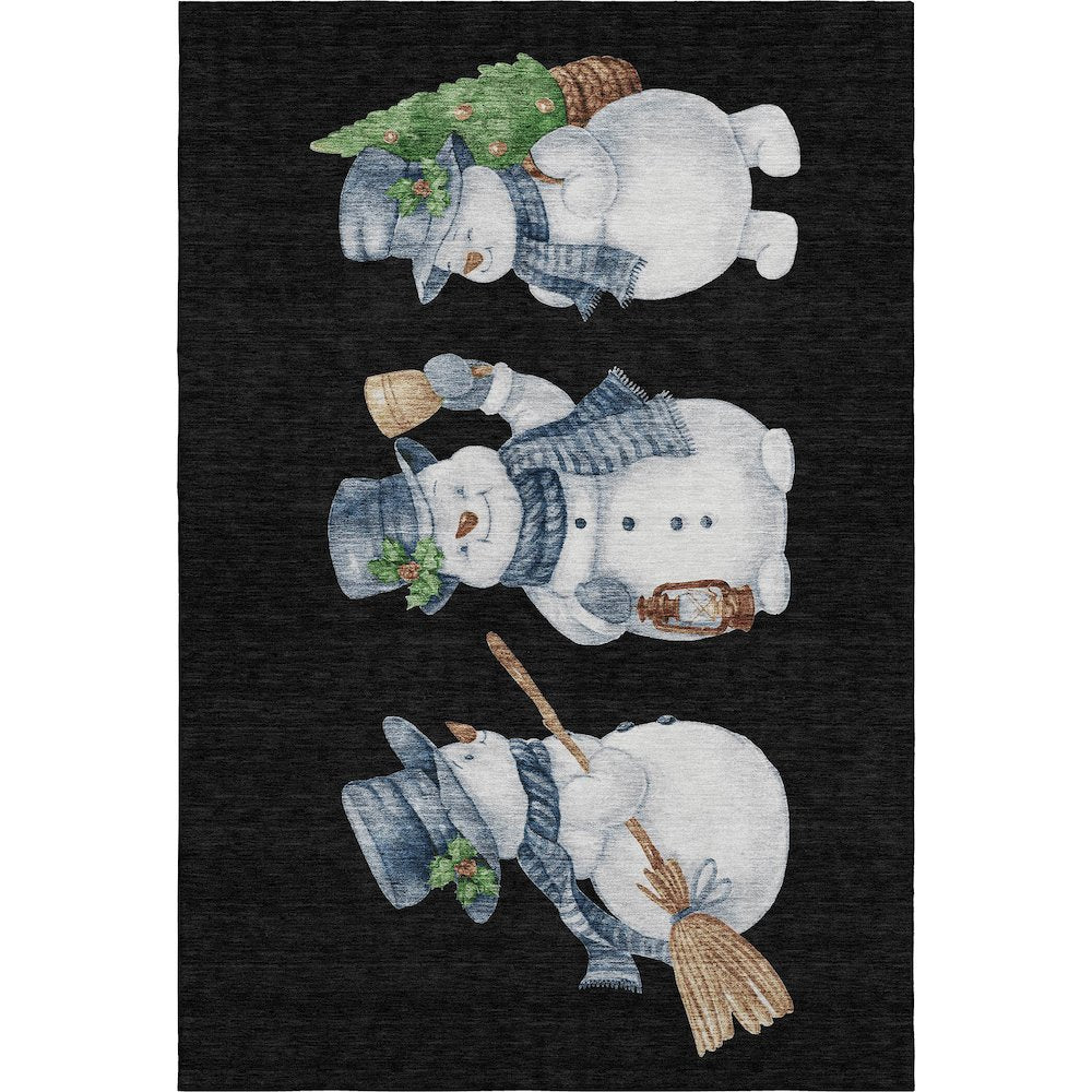 Luxury Washable Indoor/Outdoor Merry & Bright Black 8' x 10' Rug