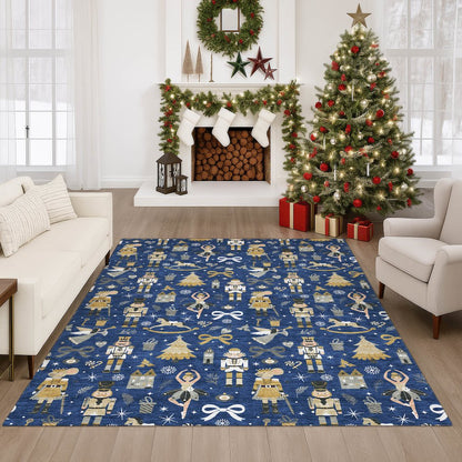 Luxury Washable Indoor/Outdoor Merry & Bright Navy 8' x 10' Rug