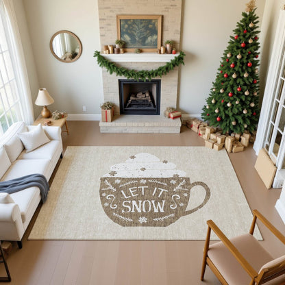 Luxury Washable Indoor/Outdoor Merry & Bright Beige 8' x 10' Rug