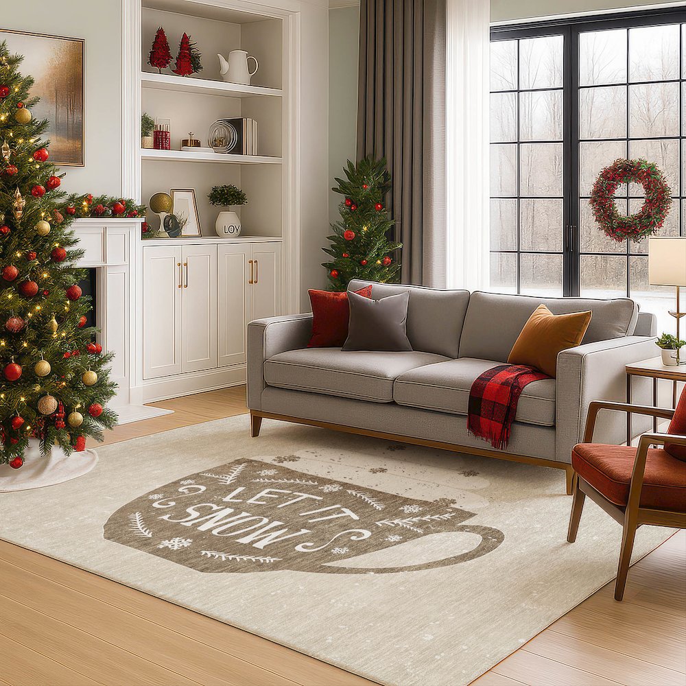 Luxury Washable Indoor/Outdoor Merry & Bright Beige 8' x 10' Rug