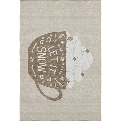 Luxury Washable Indoor/Outdoor Merry & Bright Beige 8' x 10' Rug
