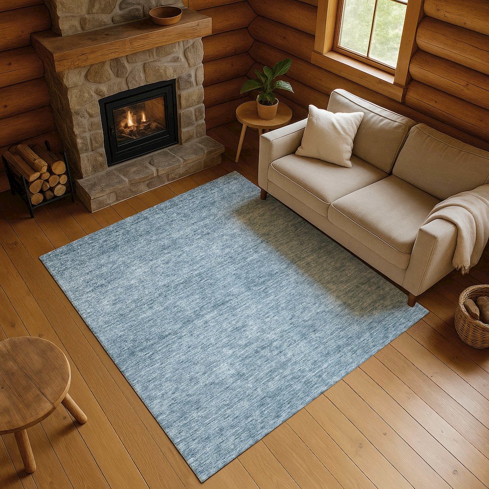 Luxury Washable Indoor/Outdoor Soft Essentials SE1 Blue 8' x 10' Rug