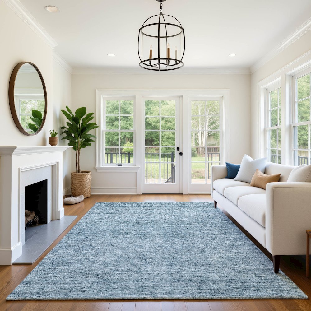 Luxury Washable Indoor/Outdoor Soft Essentials SE1 Blue 8' x 10' Rug