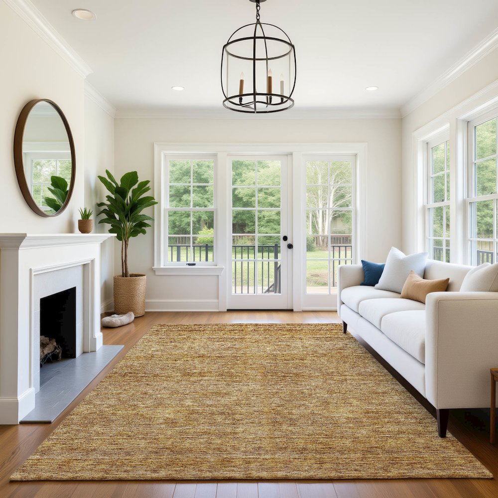 Luxury Washable Indoor/Outdoor Soft Essentials SE1 Gold 8' x 10' Rug