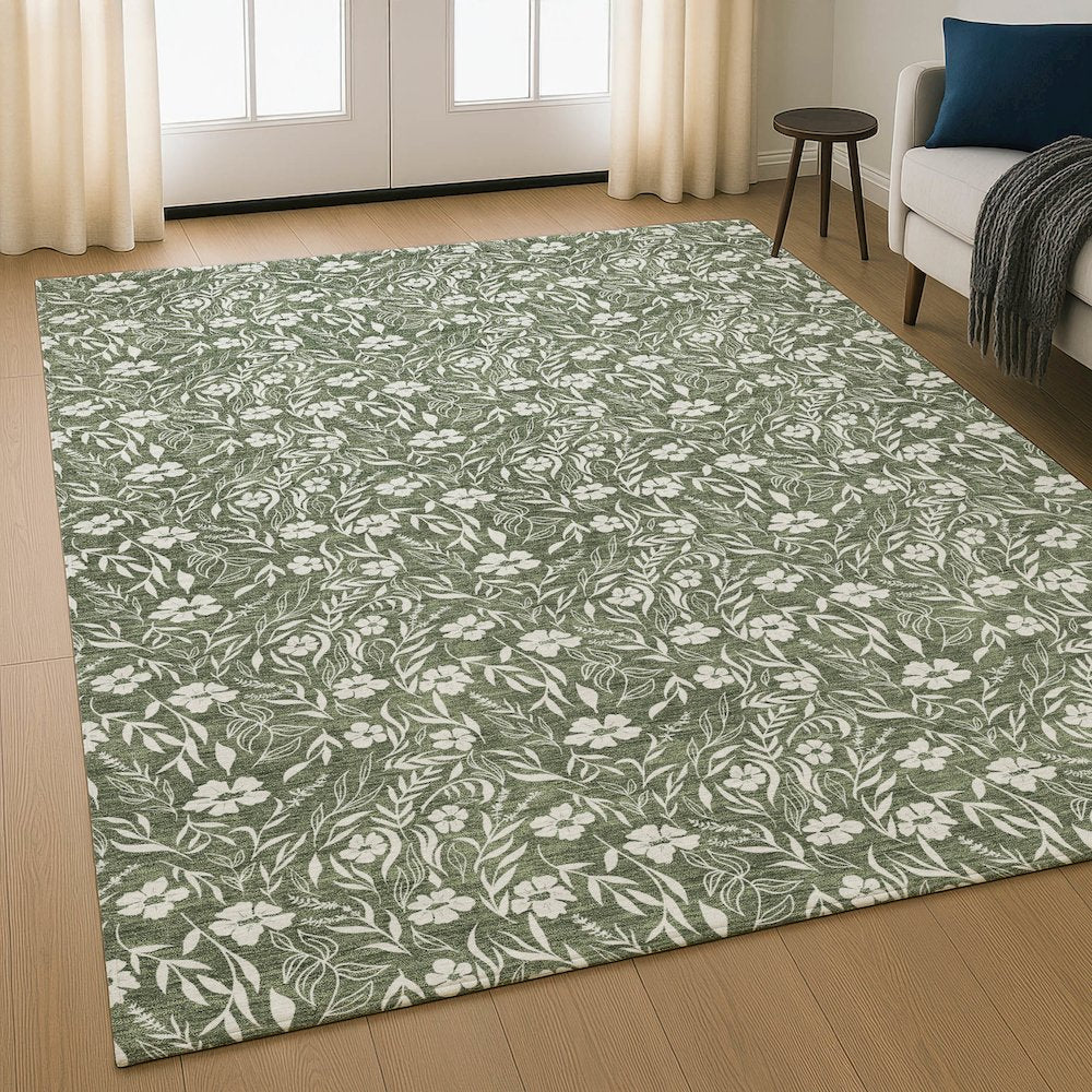 Luxury Washable Indoor/Outdoor Soft Essentials SE4 Green 8' x 10' Rug