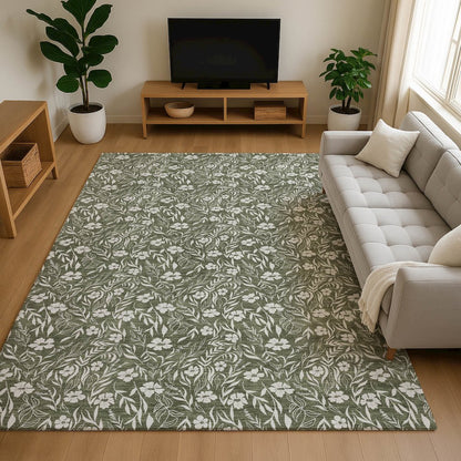 Luxury Washable Indoor/Outdoor Soft Essentials SE4 Green 8' x 10' Rug