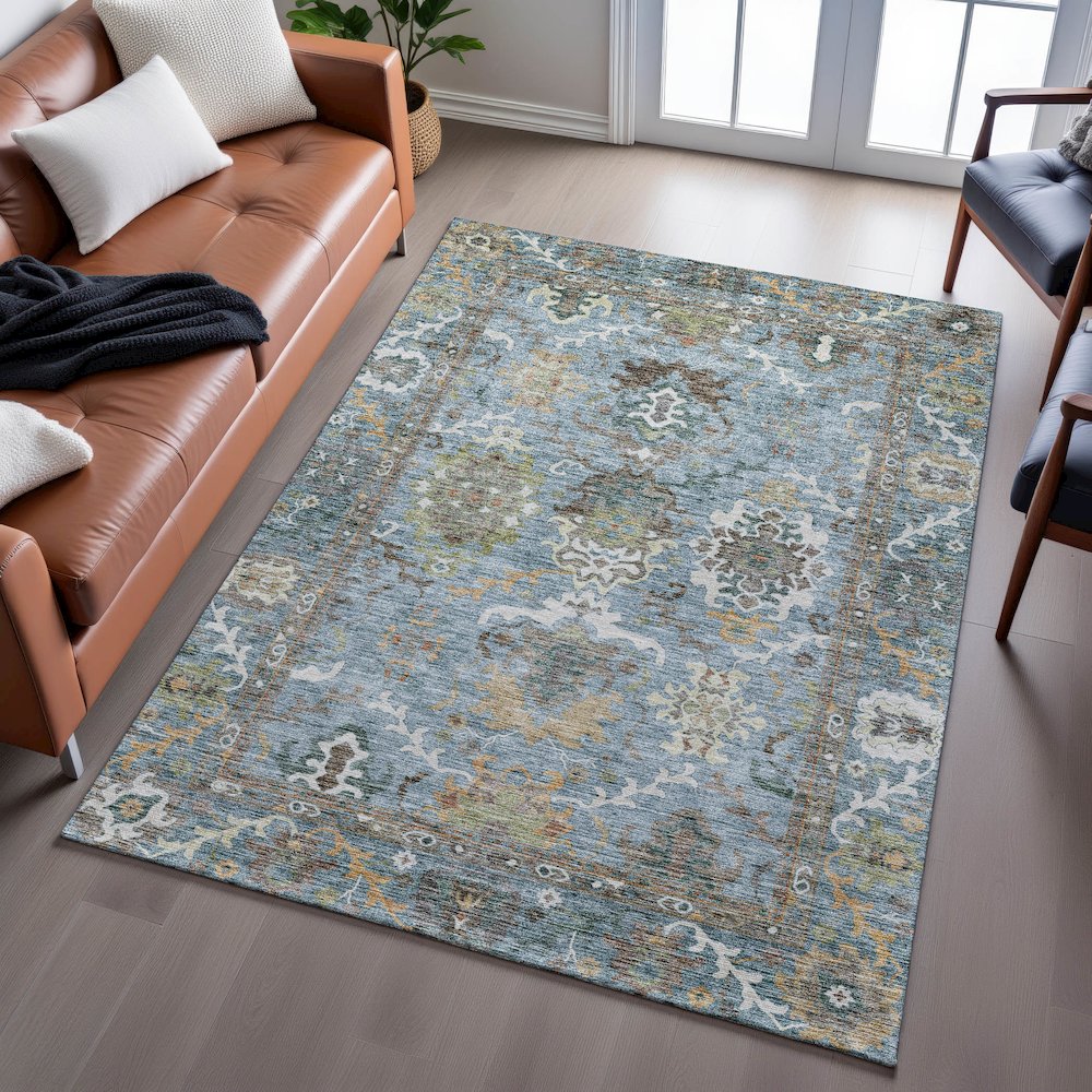 Indoor/Outdoor Silk Road Aqua 6'6" x 9'6" Rug