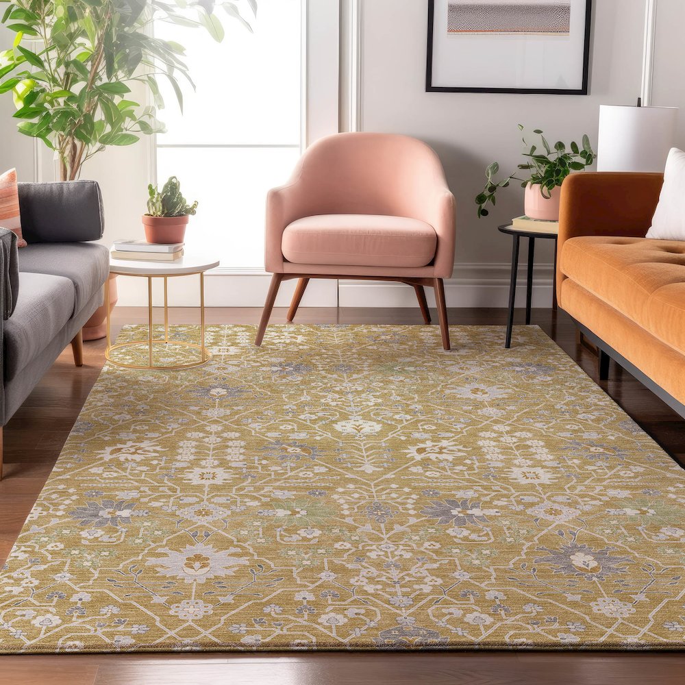 Luxury Washable Indoor/Outdoor Tabrook Gold 8' x 10' Rug