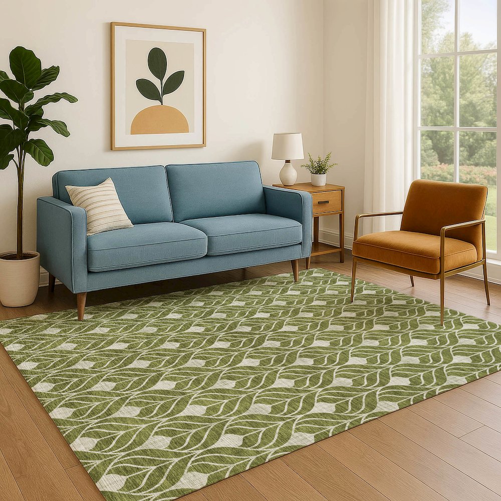Luxury Washable Indoor/Outdoor The Reserve Olive 8' x 10' Rug