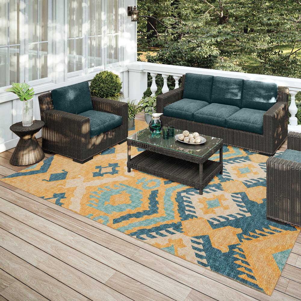 Yuma Yellow Bohemian Ikat 5' x 7'6" Area Rug Yellow AYU32