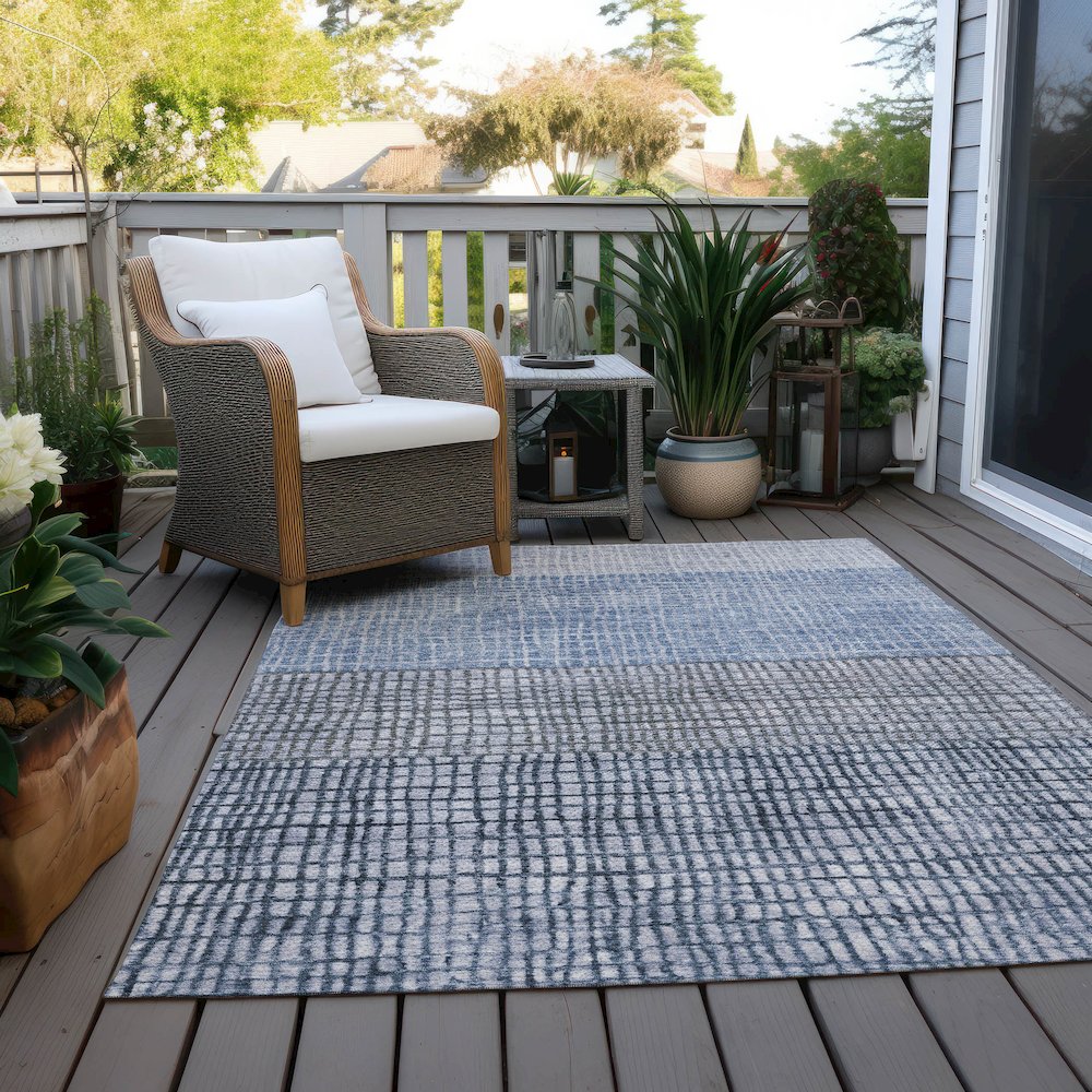 Machine Washable Indoor/Outdoor Chantille Blue 9' x 12' Rug