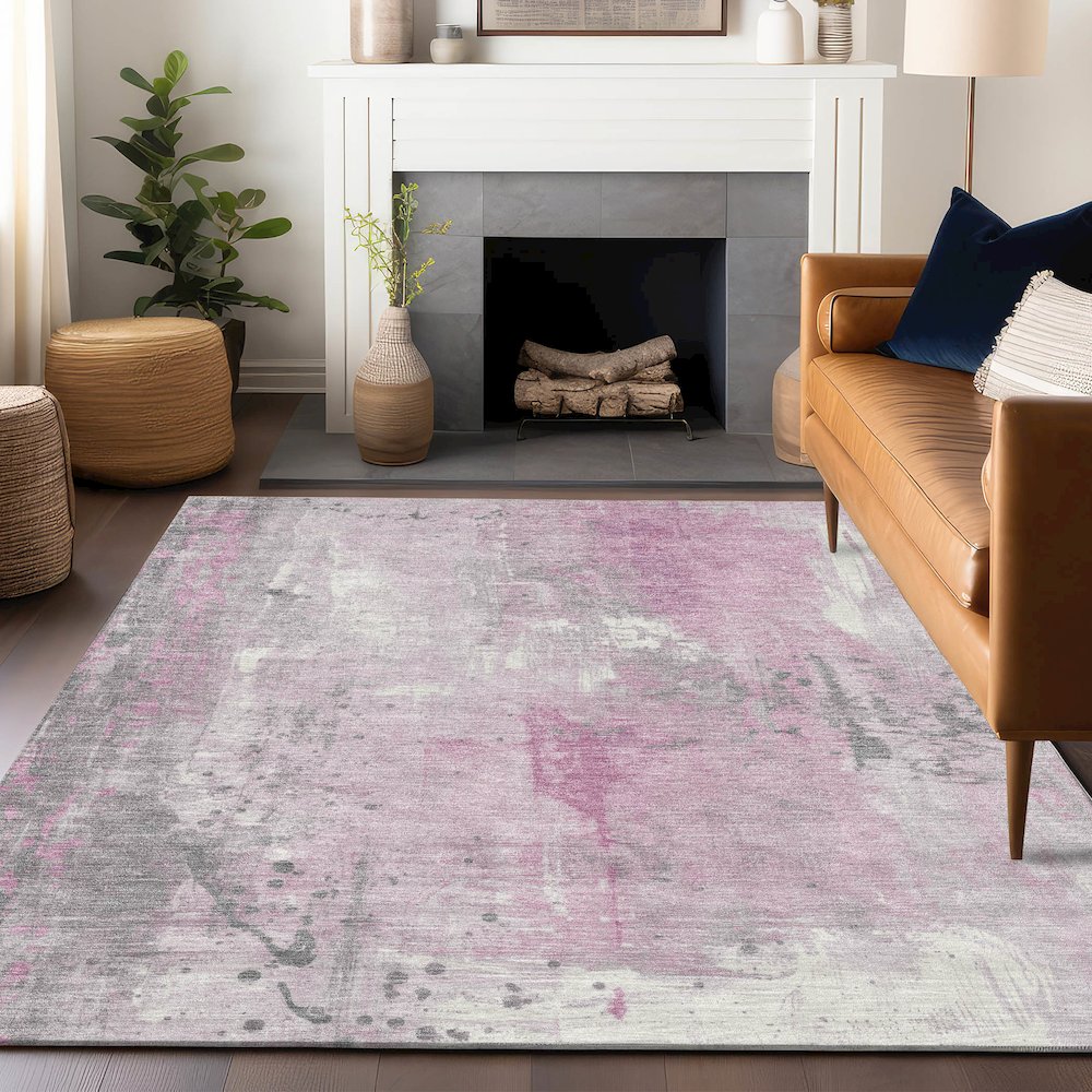 Machine Washable Indoor/Outdoor Chantille Pink 9' x 12' Rug