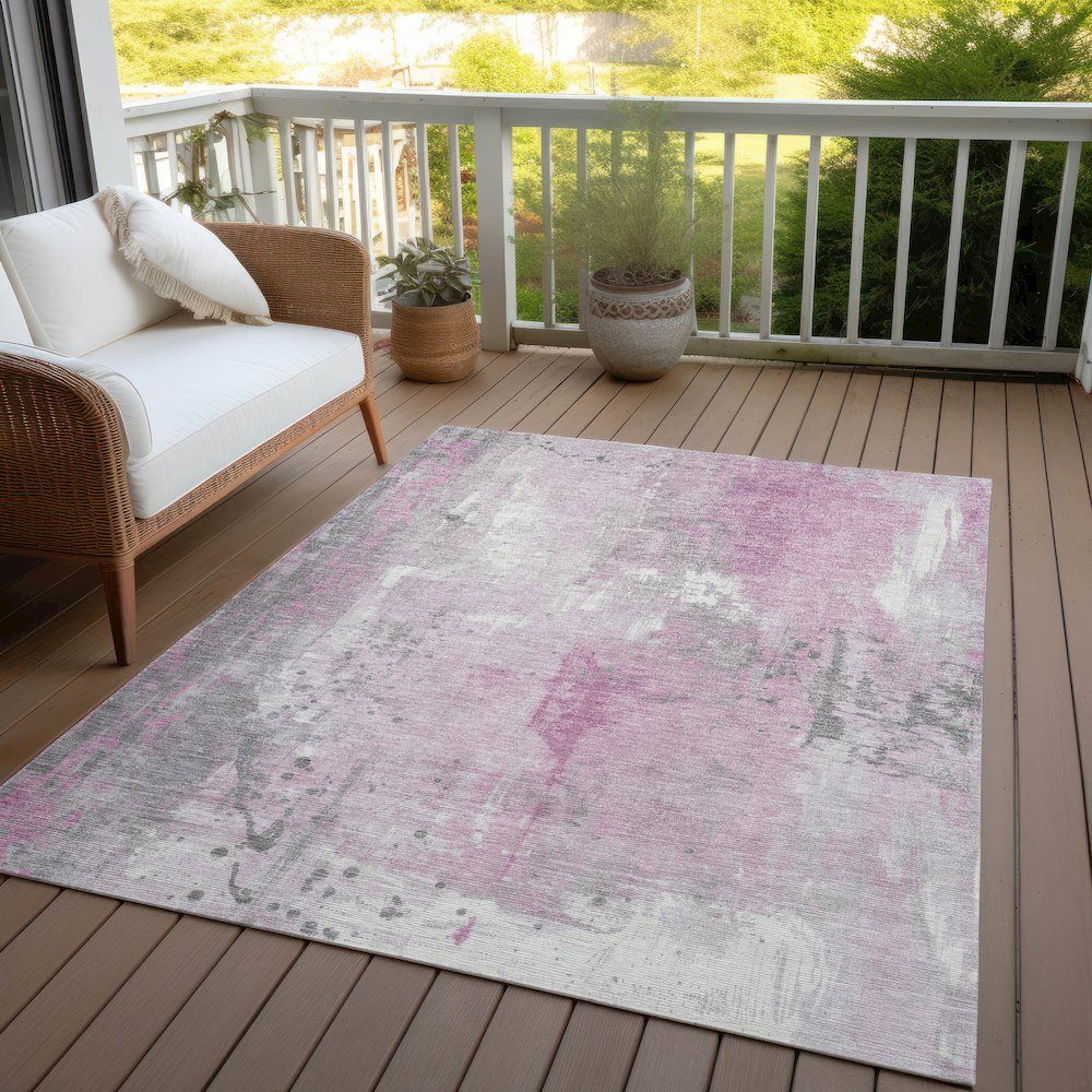 Machine Washable Indoor/Outdoor Chantille Pink 9' x 12' Rug