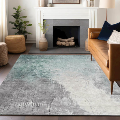 Machine Washable Indoor/Outdoor Chantille Seafoam 9' x 12' Rug