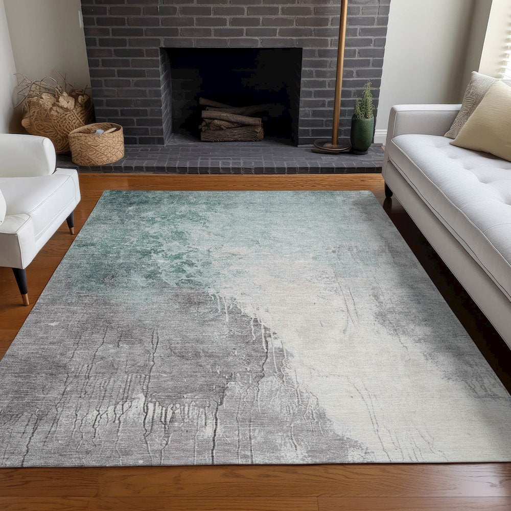 Machine Washable Indoor/Outdoor Chantille Seafoam 9' x 12' Rug