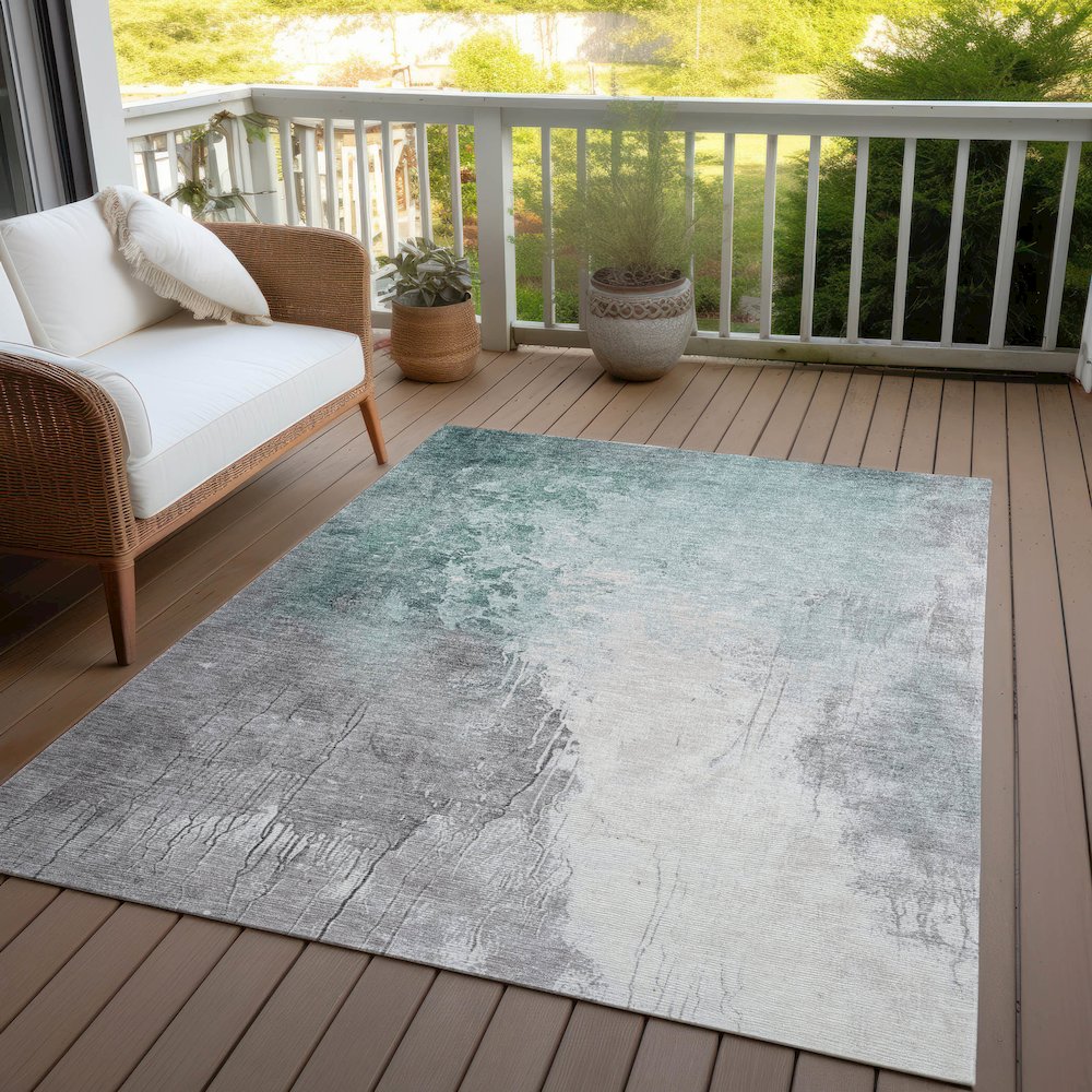 Machine Washable Indoor/Outdoor Chantille Seafoam 9' x 12' Rug