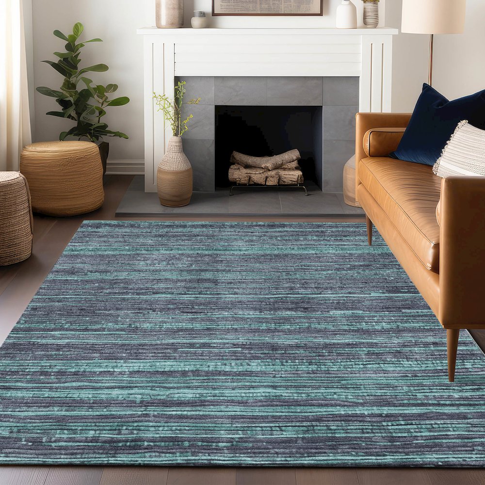 Machine Washable Indoor/Outdoor Chantille Teal 9' x 12' Rug