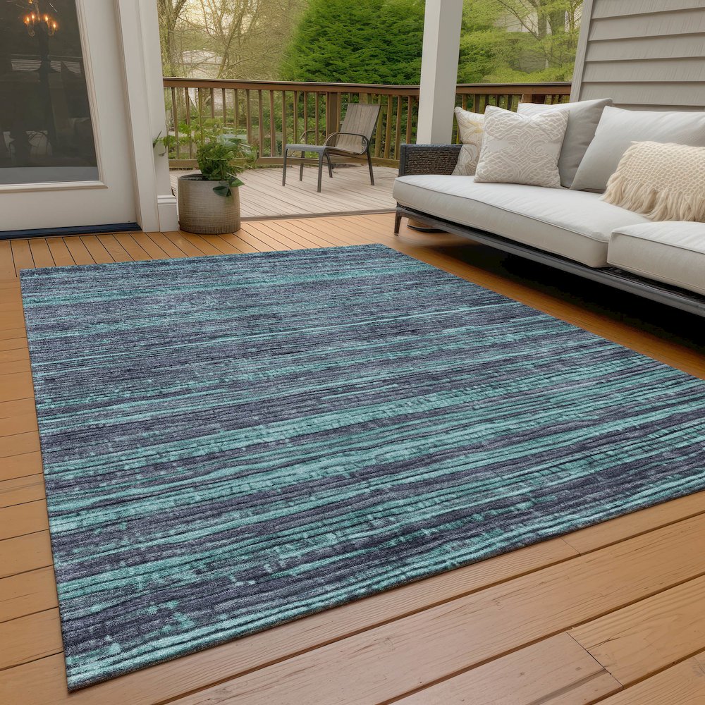 Machine Washable Indoor/Outdoor Chantille Teal 9' x 12' Rug