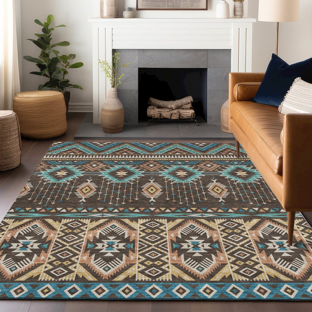 Machine Washable Indoor/Outdoor Chantille Brown 9' x 12' Rug