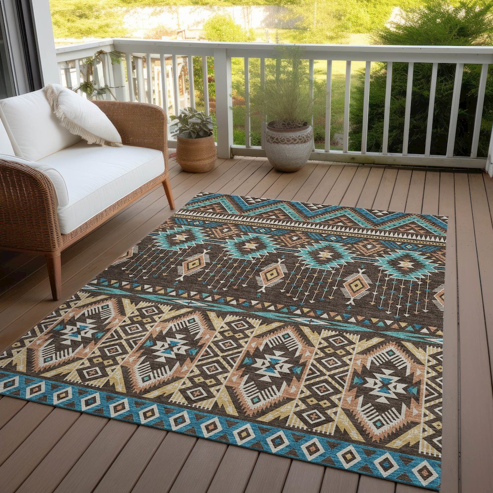 Machine Washable Indoor/Outdoor Chantille Brown 9' x 12' Rug