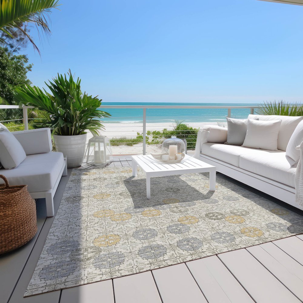 Machine Washable Indoor/Outdoor Chantille Ivory 9' x 12' Rug