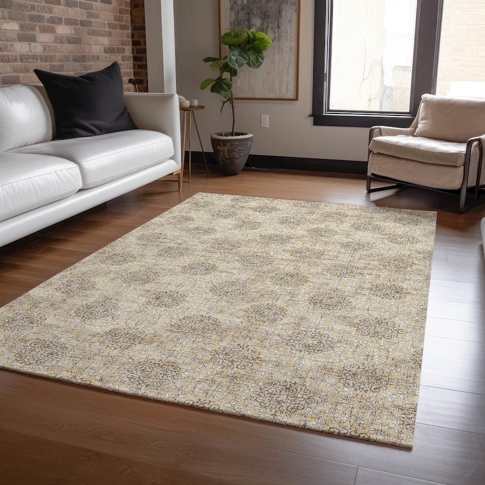 Machine Washable Indoor/Outdoor Chantille Gold 9' x 12' Rug