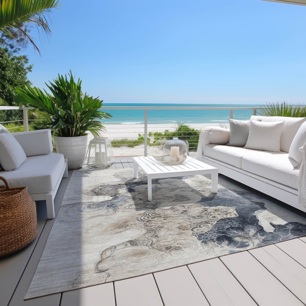 Machine Washable Indoor/Outdoor Chantille Ivory 9' x 12' Rug