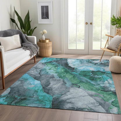 Machine Washable Indoor/Outdoor Chantille Teal 9' x 12' Rug