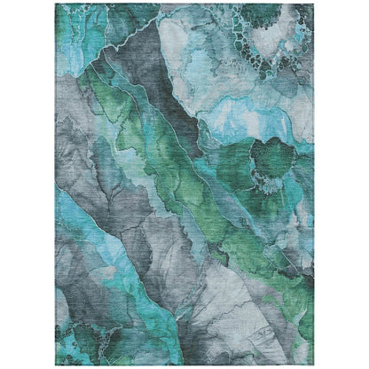 Machine Washable Indoor/Outdoor Chantille Teal 9' x 12' Rug