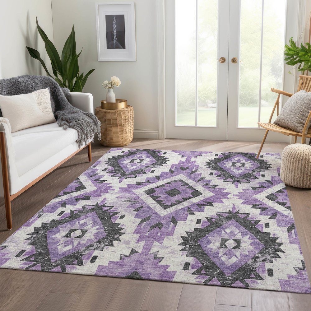 Machine Washable Indoor/Outdoor Chantille Purple 9' x 12' Rug