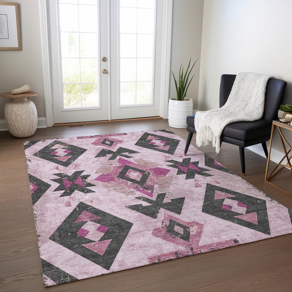 Machine Washable Indoor/Outdoor Chantille Pink 9' x 12' Rug