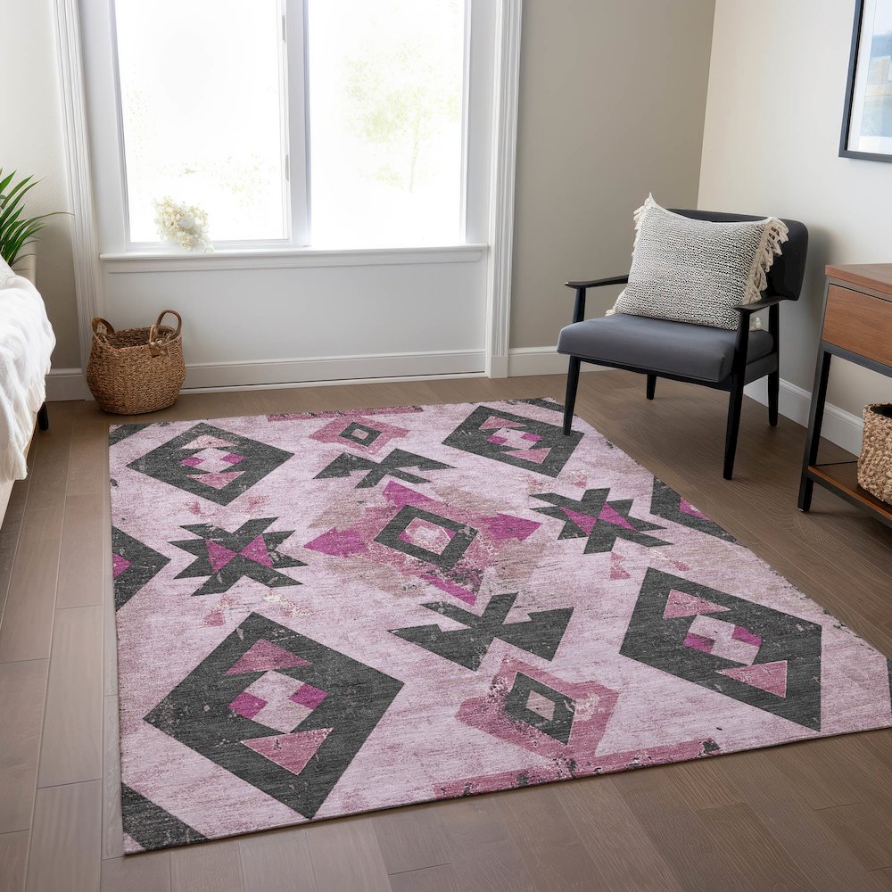 Machine Washable Indoor/Outdoor Chantille Pink 9' x 12' Rug
