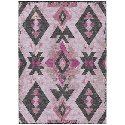 Machine Washable Indoor/Outdoor Chantille Pink 9' x 12' Rug