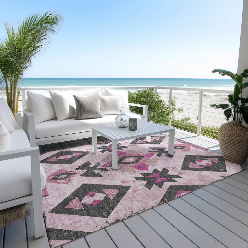 Machine Washable Indoor/Outdoor Chantille Pink 9' x 12' Rug