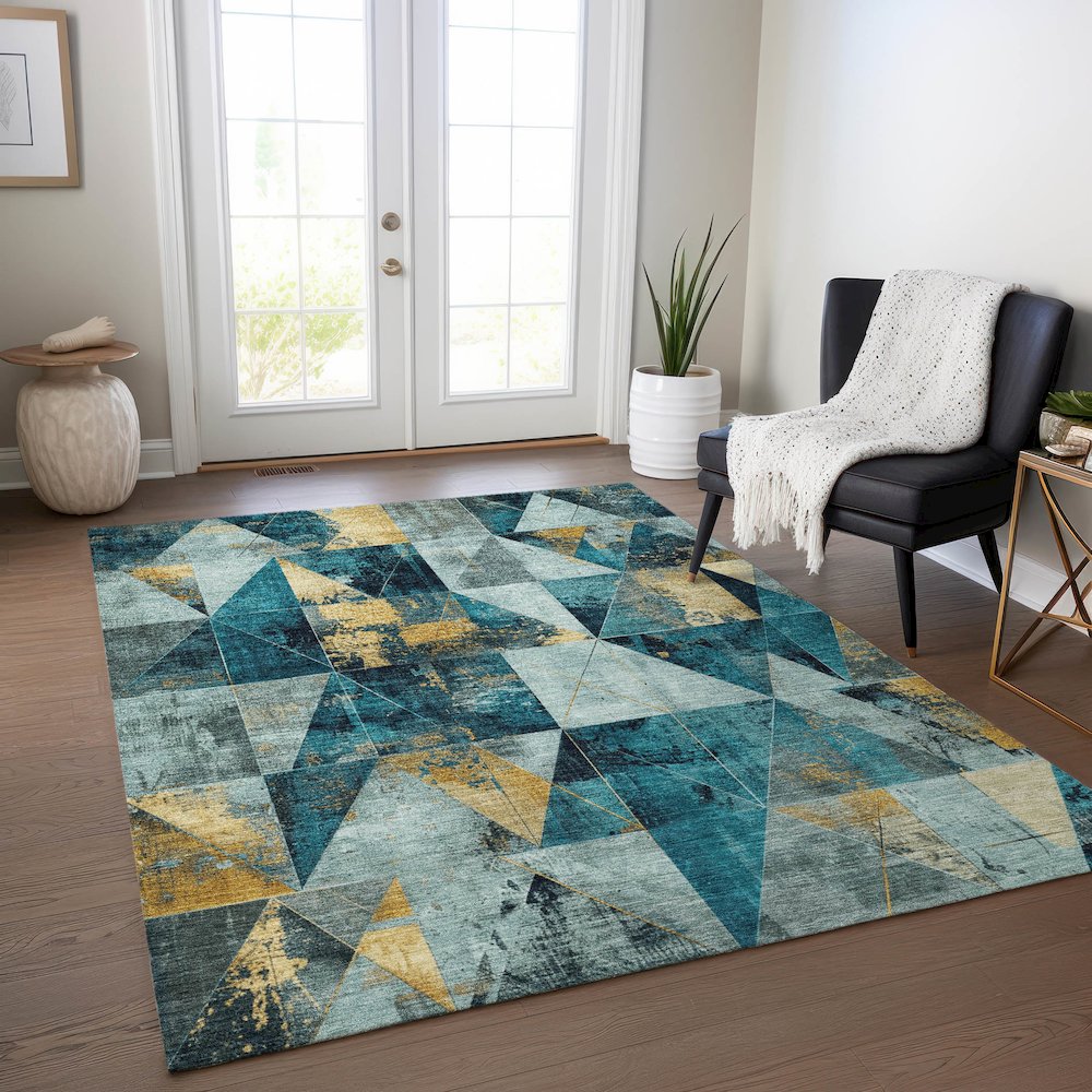 Machine Washable Indoor/Outdoor Chantille Teal 9' x 12' Rug
