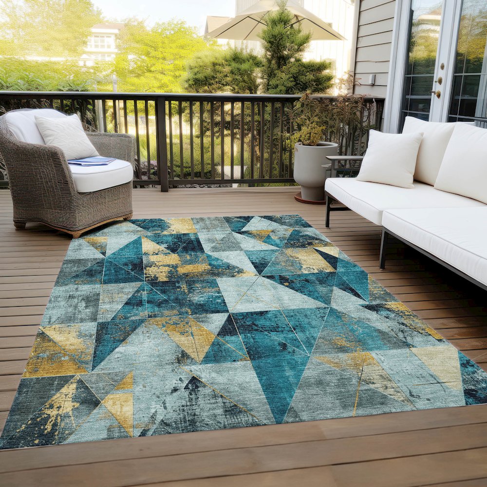Machine Washable Indoor/Outdoor Chantille Teal 9' x 12' Rug