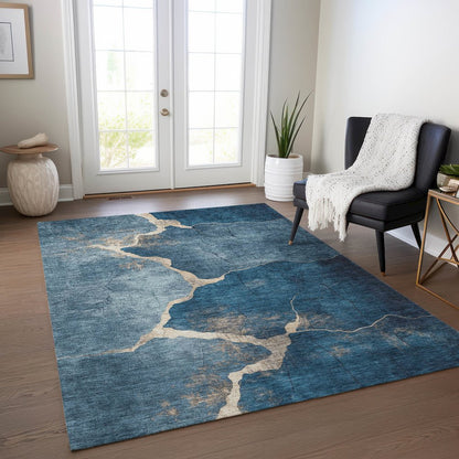 Machine Washable Indoor/Outdoor Chantille Navy 9' x 12' Rug
