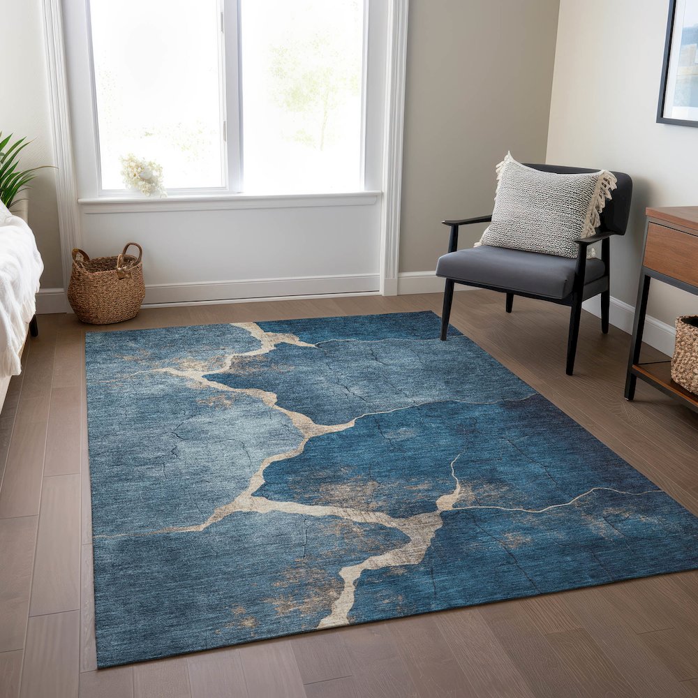 Machine Washable Indoor/Outdoor Chantille Navy 9' x 12' Rug
