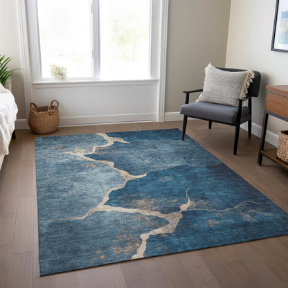 Machine Washable Indoor/Outdoor Chantille Navy 9' x 12' Rug