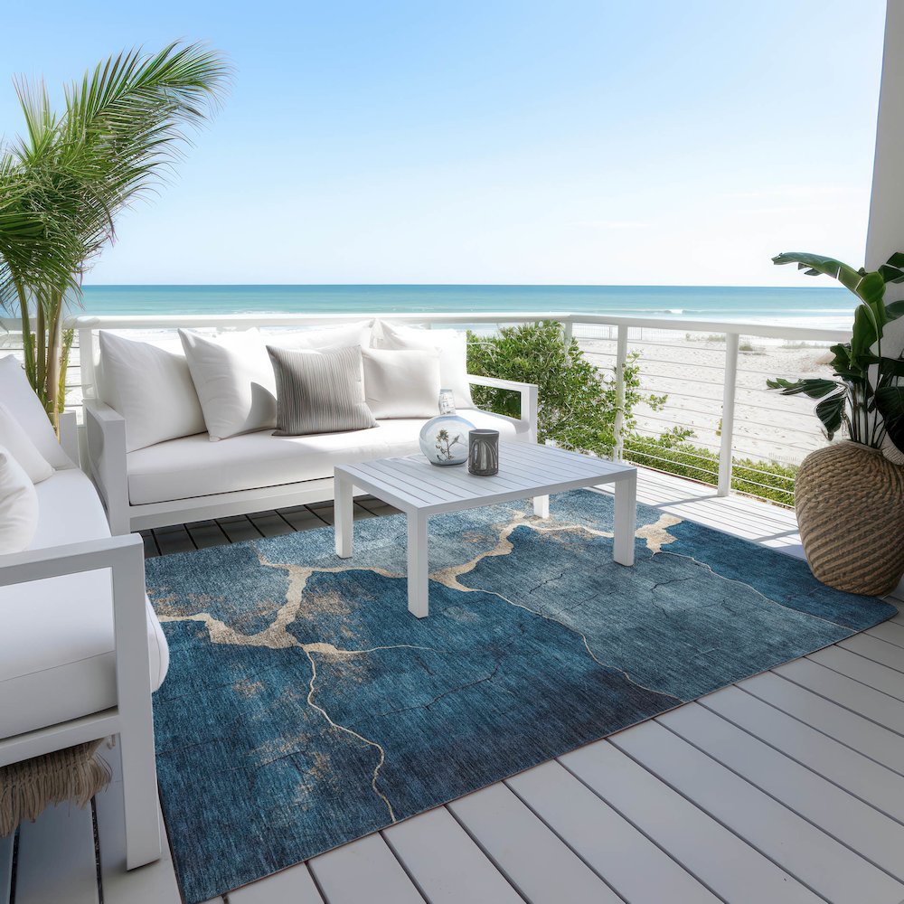 Machine Washable Indoor/Outdoor Chantille Navy 9' x 12' Rug