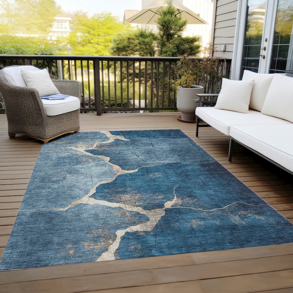 Machine Washable Indoor/Outdoor Chantille Navy 9' x 12' Rug