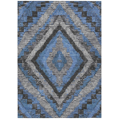 Machine Washable Indoor/Outdoor Chantille Blue 9' x 12' Rug