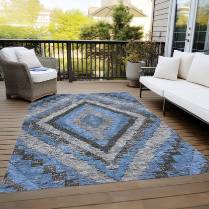 Machine Washable Indoor/Outdoor Chantille Blue 9' x 12' Rug