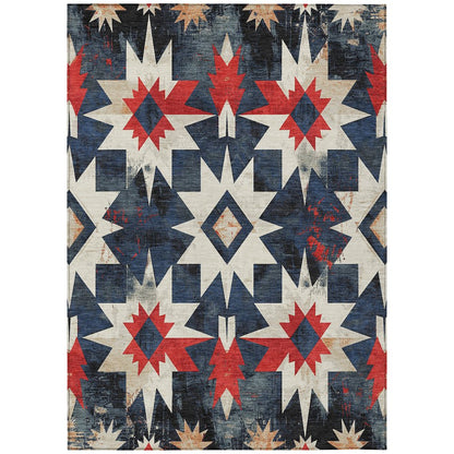 Machine Washable Indoor/Outdoor Chantille Navy 9' x 12' Rug